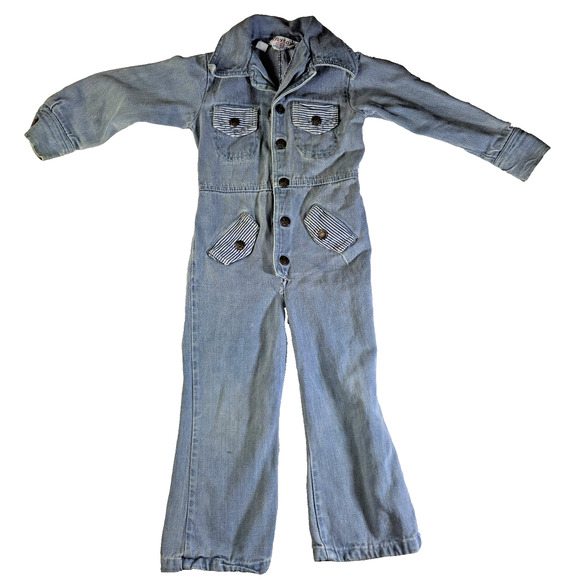 Vintage Playtown Denim Jumpsuit Long Sleeve 1980s Unisex Size 3T Jean Blue - Picture 1 of 16